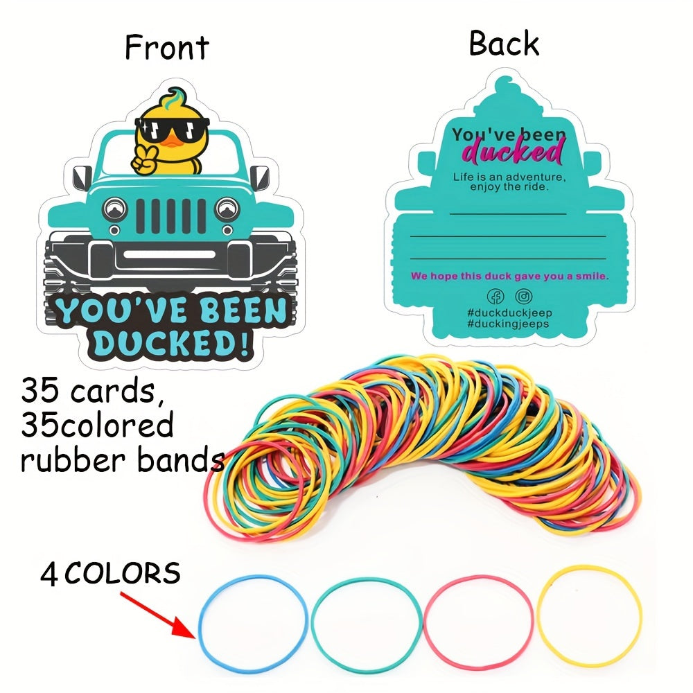 35 Duck Tag Game Cards with Rubber Bands - You've Been Ducked!