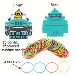 35 Duck Tag Game Cards with Rubber Bands - You've Been Ducked!