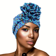 Boho Striped Flower Turban Cap Elastic Head Wrap Bandana