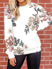 Floral Print Crew Neck Sweatshirt Long Sleeve Casual Pullover