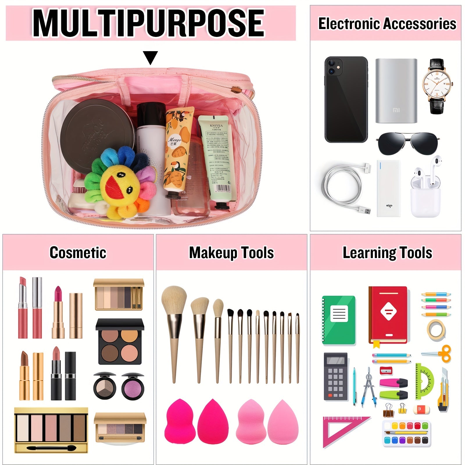 Chenille Letter Bag Makeup Cases Nylon Bag with Zipper