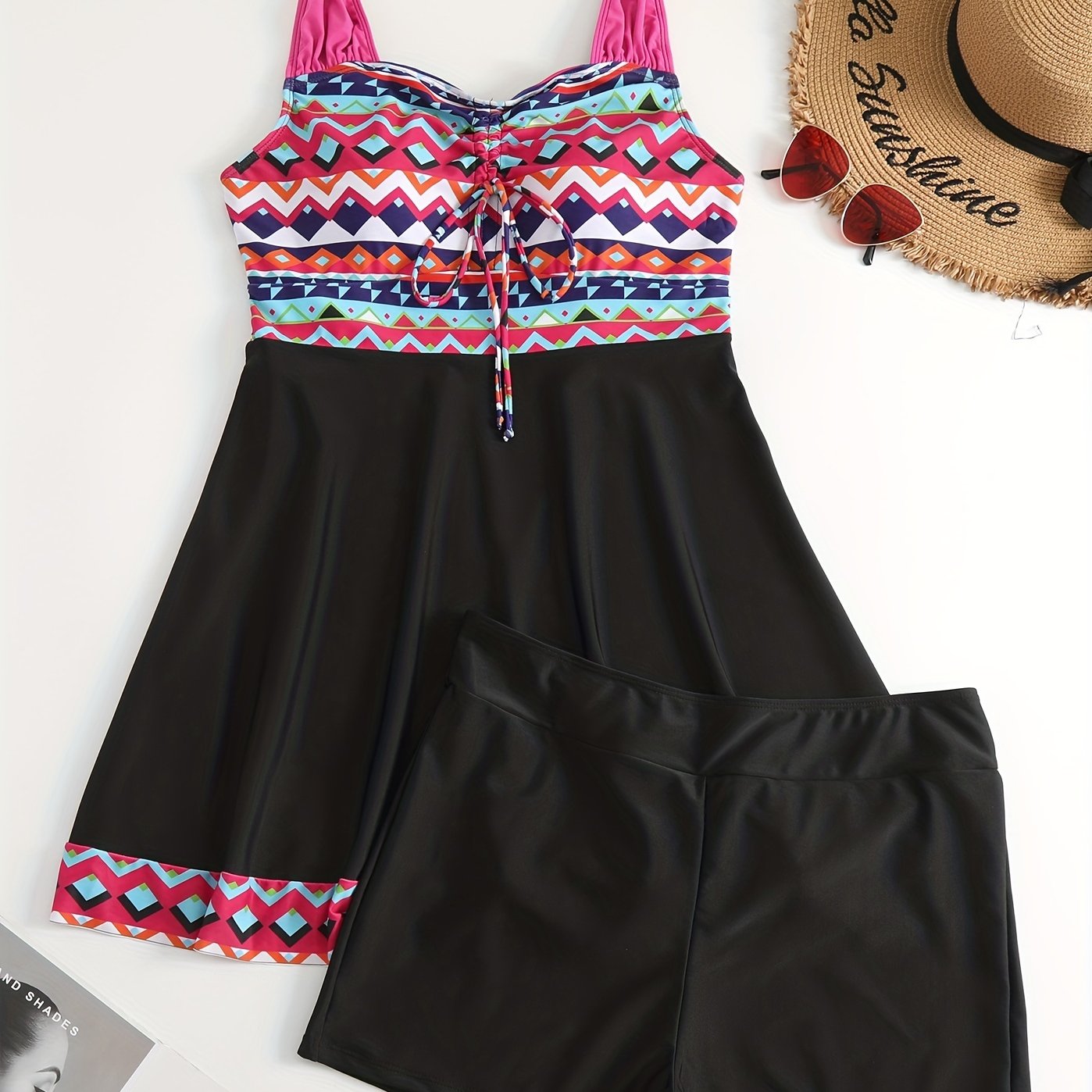 Boho Tankini Set Women's Plus Tribal Print Tankini Two Piece Set