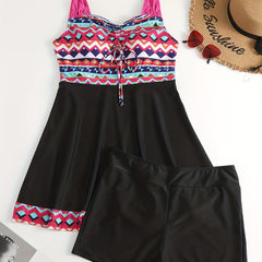 Boho Tankini Set Women's Plus Tribal Print Tankini Two Piece Set