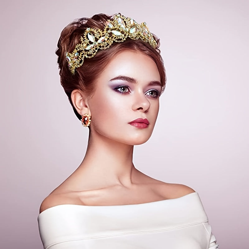 Colorful Rhinestone Crown Headband Tiara Wedding Hair