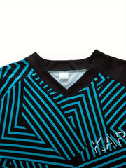 Men's Geometric Pattern V Neck Tee for Fall Spring