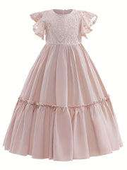 Girls' Lace Maxi Gown Dress for Wedding Performance