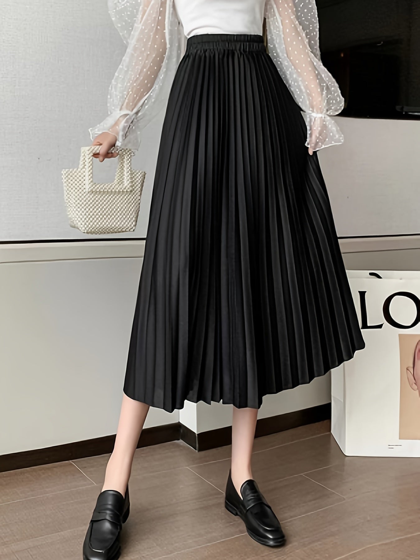 High Waist Pleated Skirt Solid A Line Skirt Women's Clothing