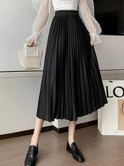 High Waist Pleated Skirt Solid A Line Skirt Women's Clothing