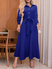 Maxi Dress Collar Long Sleeve Solid Casual Dress