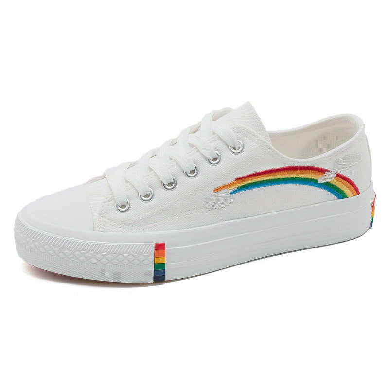 Women's Rainbow Pattern Canvas Shoes Casual Lace Up Outdoor Sneakers