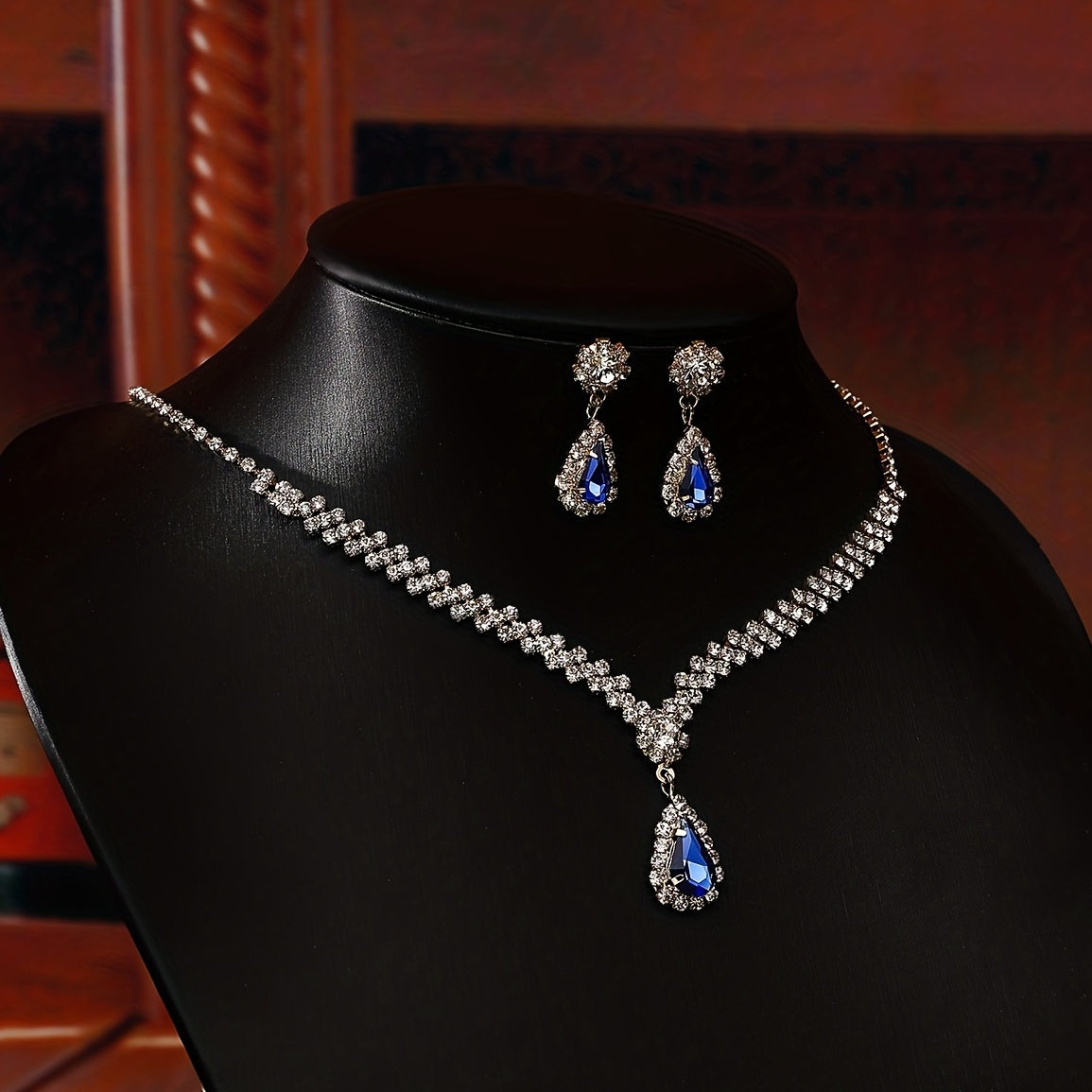 Rhinestone Pendant Necklace Earrings Set for Party Prom