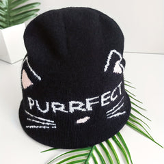 Cat Jacquard Beanie Lightweight Elastic Knit Hat Warm Skull Cap