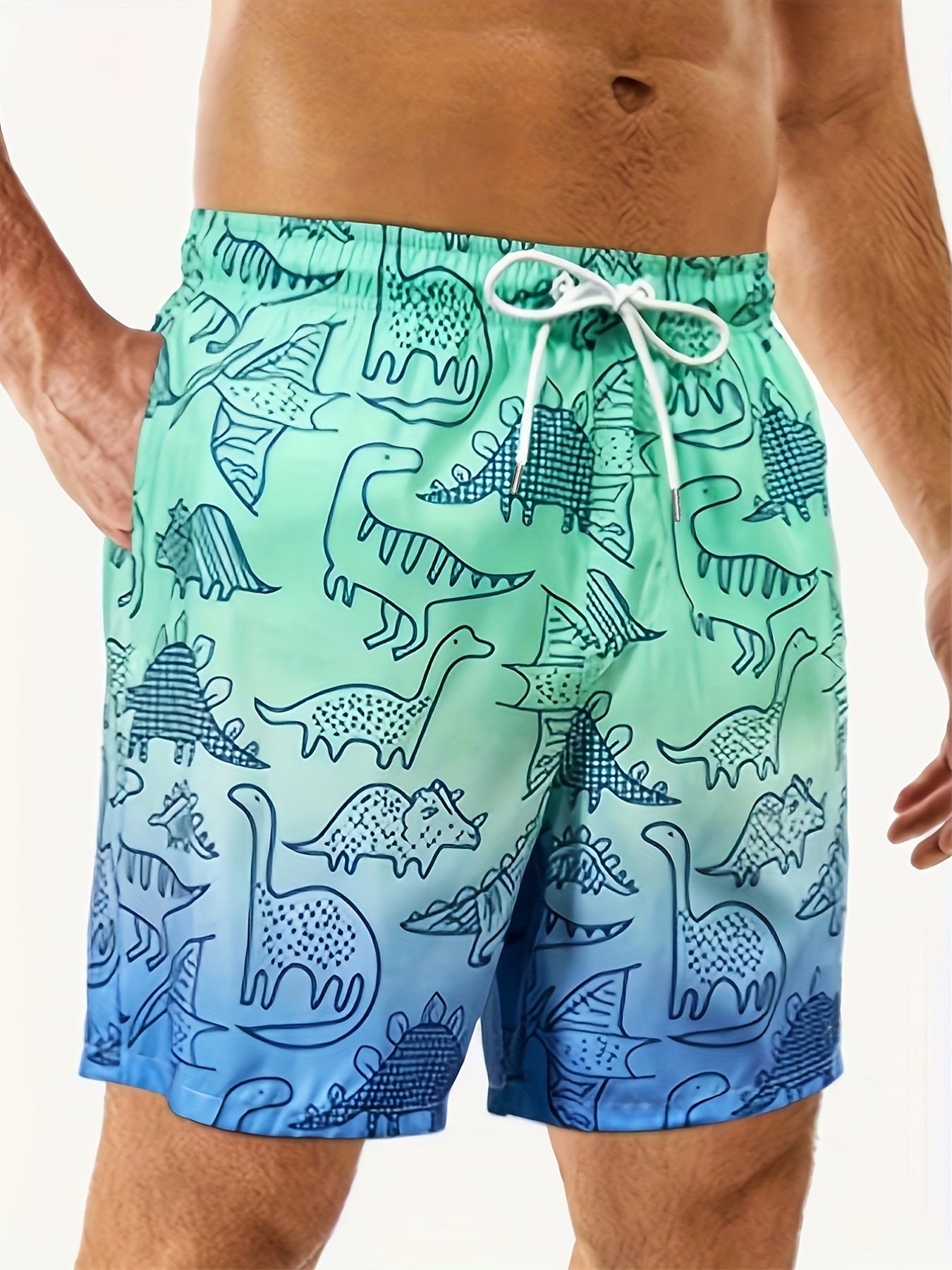 Gradient Dinosaur Men's Quick Dry Board Shorts with Pockets