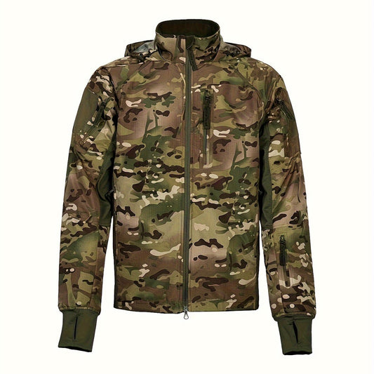 Men's Camo Waterproof Hooded Jacket - Outdoor Active Zip Up