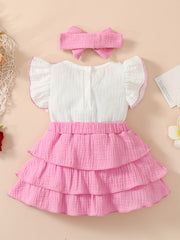 2pcs Baby Girls Bowknot Ruffle Sleeve Dress & Headband Set