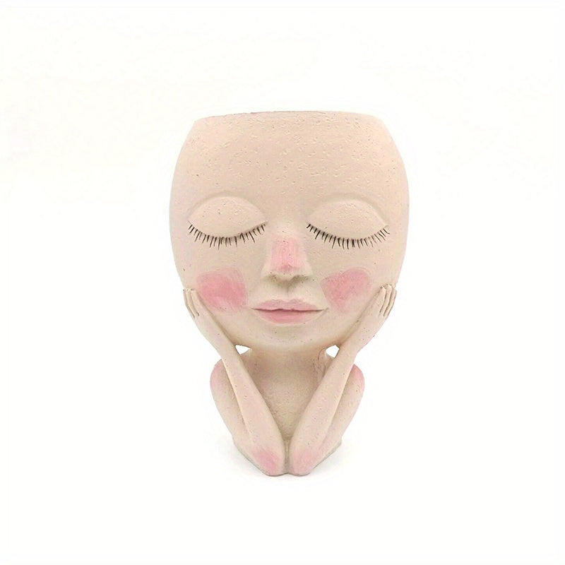 Closed Eyes Quiet Girl Face Succulent Pot with Drainage Hole