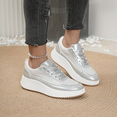 Women's Non Slip Platform Sneakers Breathable Lace Up Comfort Shoes