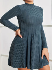 Solid Long Sleeve High Neck Stretch Dress