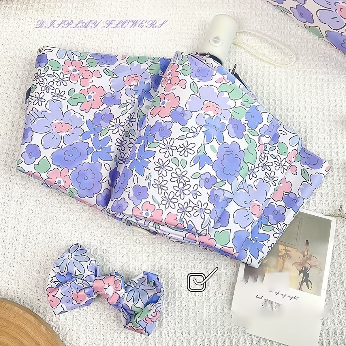 Oil Painting Lilac Automatic Folding Umbrella Rain Or Shine Dual use Umbrella
