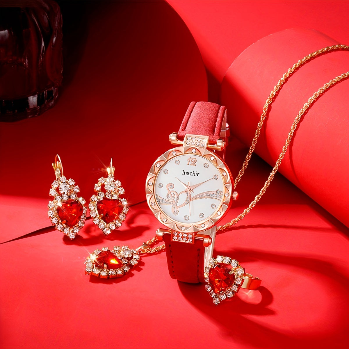 5pcs Love Wings Leather Quartz Watch Set