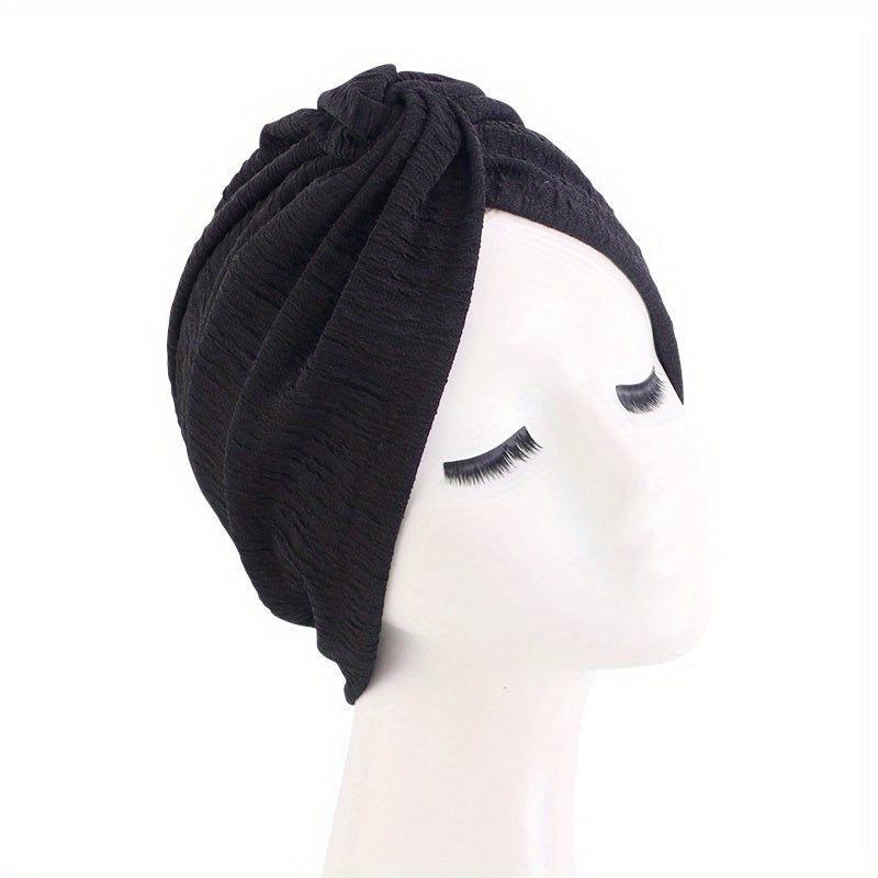 Pleated Twist Knot Turban Elastic Chemo Cap for Cancer Patient Hair Loss