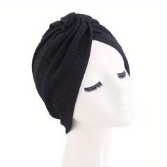 Pleated Twist Knot Turban Elastic Chemo Cap for Cancer Patient Hair Loss