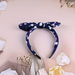 Navy Flower Printed Hair Pin Bow Hair Band Hair Accessories For Girls Women