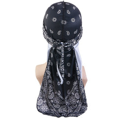 Cashew Flower Print Silk Streamer Pirate Hat Cape Turban Hat Durag