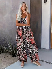 Leopard Print V Neck Cami Jumpsuit