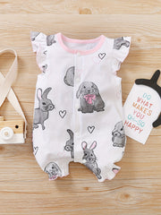 Comfy Hedgehog Print Flutter Sleeve Baby Girls Jumpsuit