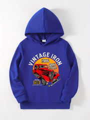 Cartoon Car Print Boys Hooded Sweatshirt for Spring Fall