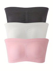 3 Pack Plus Size Sexy Tube Bra Set Women's Plus Ruched High Stretch Tube Bra Set