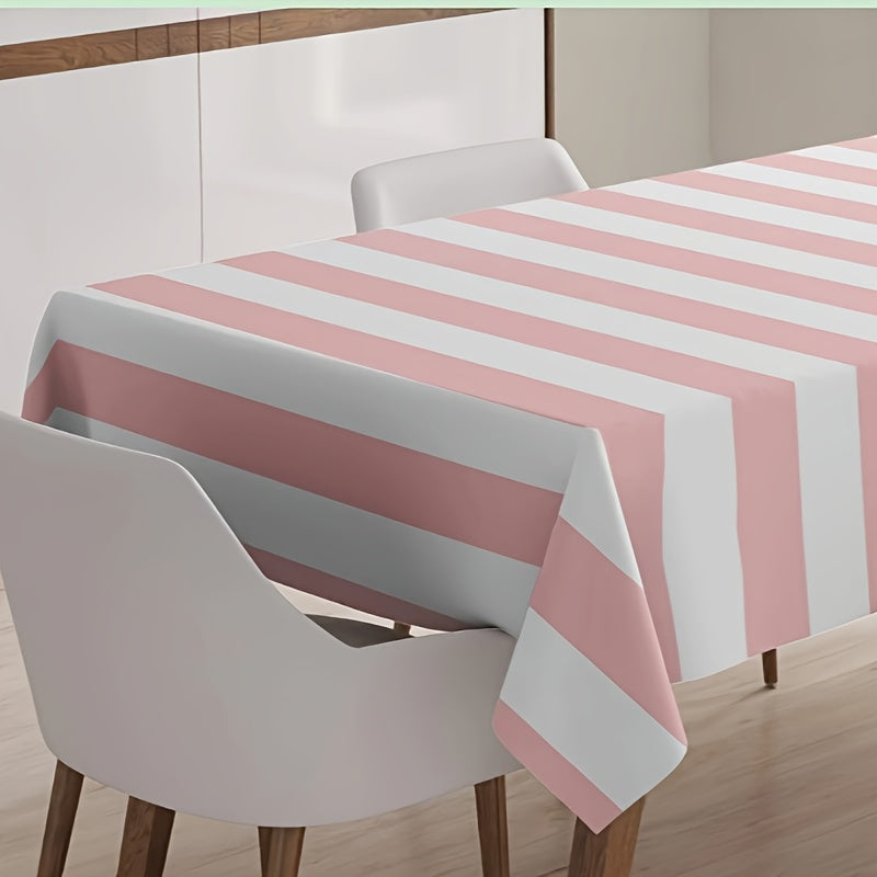 Pink Striped Plastic Tablecloth Waterproof for Indoor Outdoor Decor