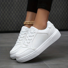 Women's Lace Up Solid Sneakers Low Round Toe Non-Slip Casual Outdoor Shoes