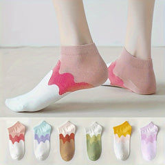 6 Pairs Colorblock Ankle Socks Soft Lightweight All match Women's Stockings