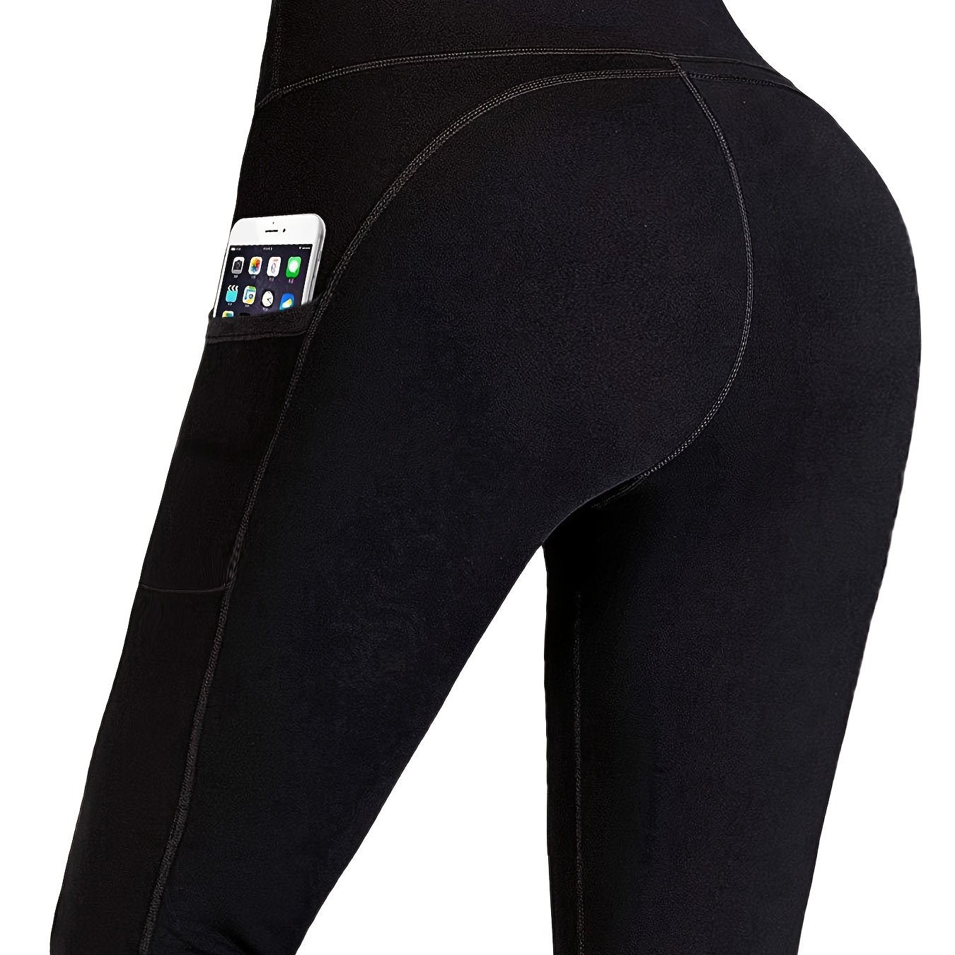 Solid Pocket Side Yoga Fitness Sports Leggings High Elastic Running Yoga Pants
