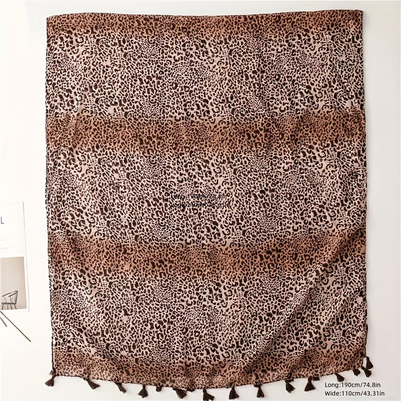 Leopard Print Tassel Scarf Gradient Houndstooth Pattern Shawl