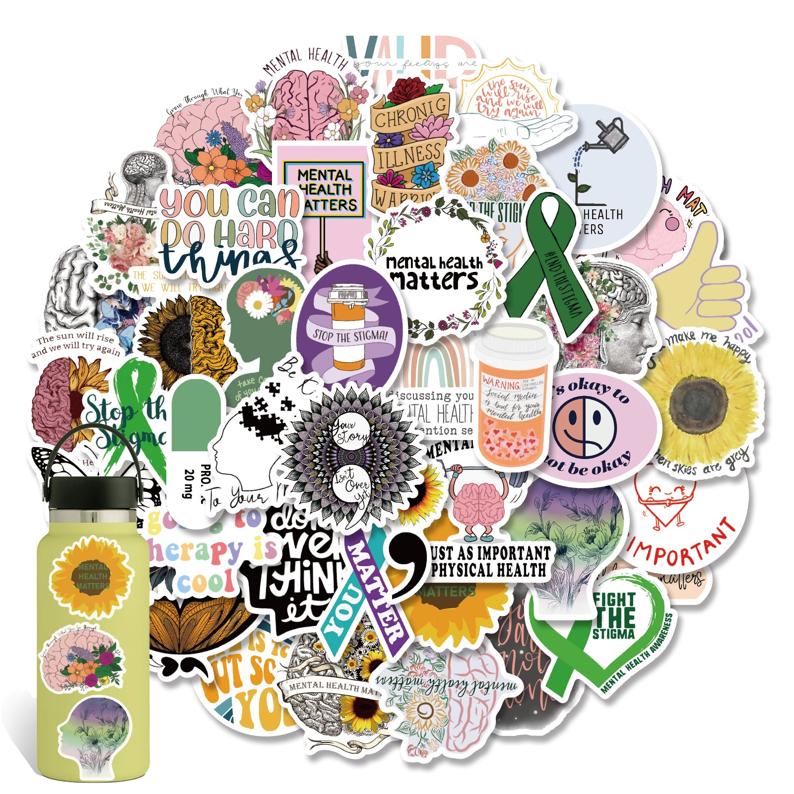 50PCS Mental Health Sticker, Doctor Encouragement Waterproof Decorative Sticker