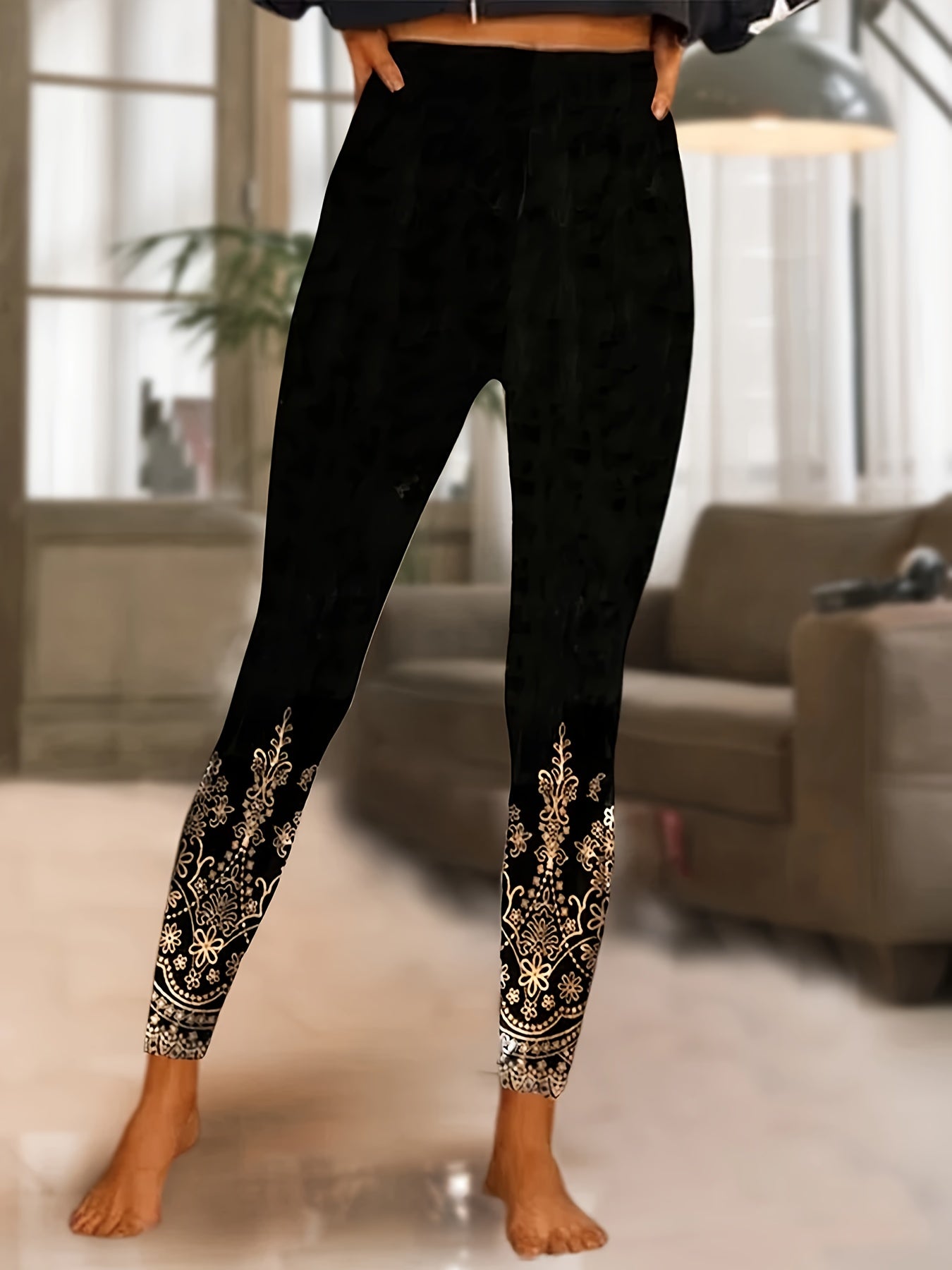 Plus Dot Print High Rise Skinny Leggings