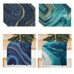 4pcs Golden Mable Placemats Table Runner Swirls Agate Table Mats Indoor Outdoor
