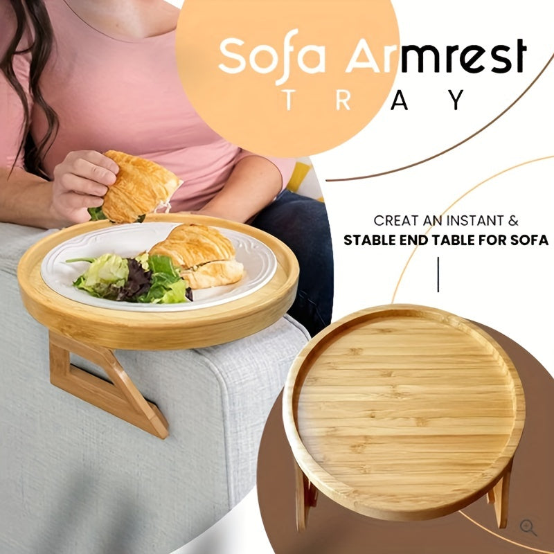 Foldable Wooden Sofa Tray for Drinks Snacks Phone
