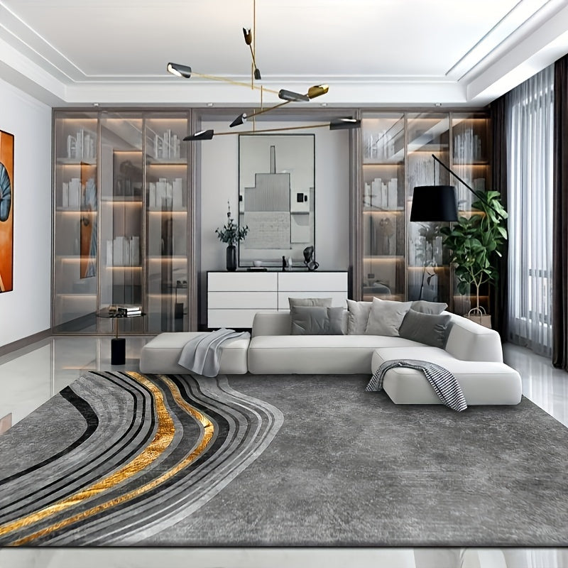 Light Grey Geometric Pattern Indoor Mat Crystal Velvet Area Rug