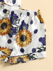 Girls Sunflower Print Top & Short Pants Loungewear Set