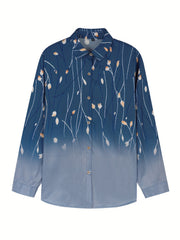 Ombre Floral Print Long Sleeve Button Up Shirt