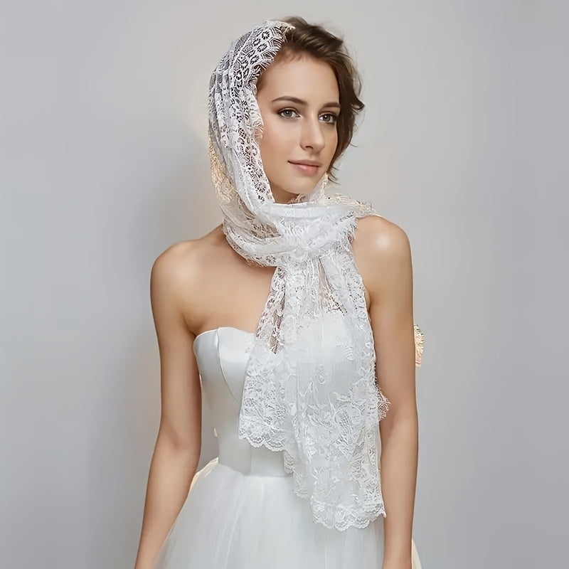 Bridal Veil Mid Length Lace Headscarf for Weddings Parties