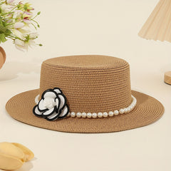 Vintage Style Flower Straw Fedora Sun Hat for Women