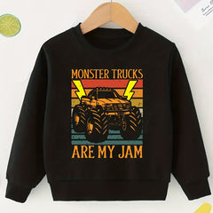 Colorful Monster Truck Print Boys Casual Pullover Sweatshirt