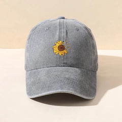 Sunflower Butterfly Washed Baseball Cap Casual Style Unisex Hat Women Girls