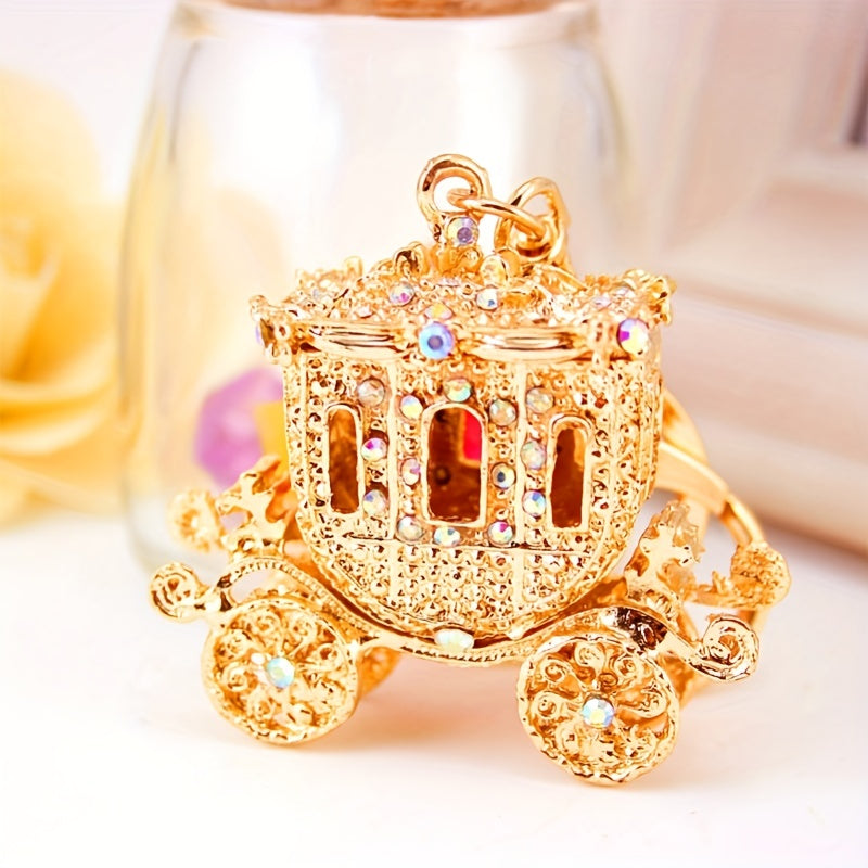 Rhinestone Pumpkin Keychain Golden Carriage Pendant