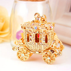 Rhinestone Pumpkin Keychain Golden Carriage Pendant
